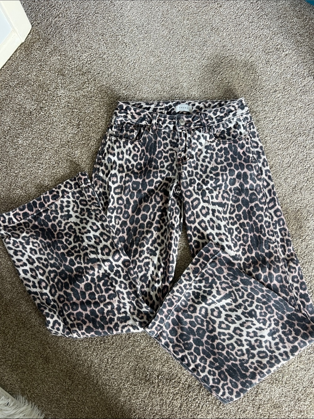 PacSun Leopard Print Wide-Leg Pants in Black and Brown - Picture 1 of 5
